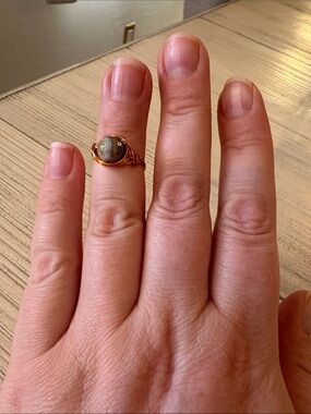 Handmade Copper-Plated Wire-Wrap Ring with Faceted Agate | Size 5
